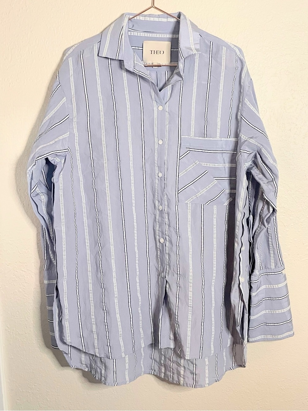 THEO The Label Euanthe Boyfriend Stripe Shirt M - Picture 2 of 12